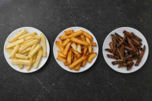 Comparație între cartofi moi, crocanți și arși la air fryer